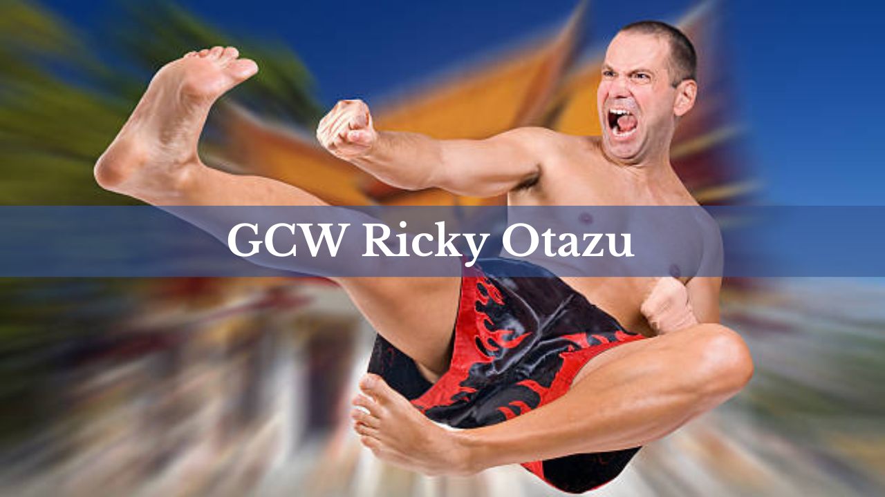 Ricky Otazu showcasing his athleticism during a GCW match with fans in the background.