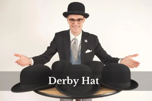 A person wearing a stylish derby hat at a formal event.