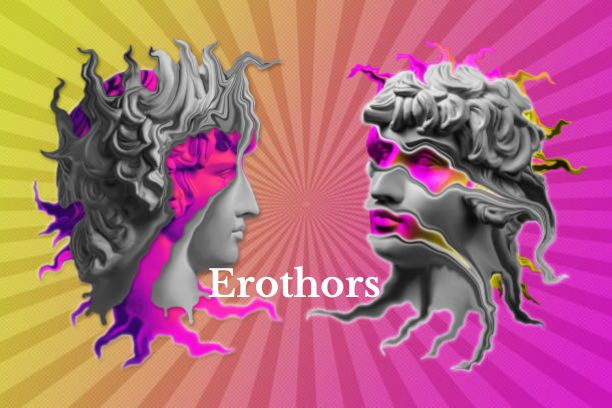 Erothors symbol with futuristic and mythological design element.